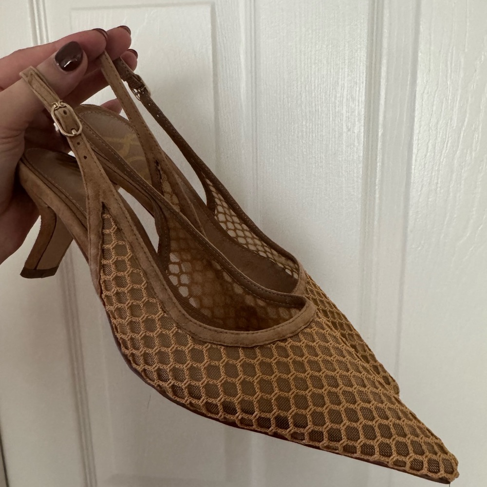 Sam Edelman Beige Mesh Slingback Kitten Heels - Picture 2 of 5